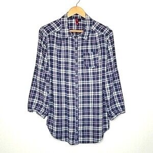 H&M DIVIDED Plaid Gray Pink Long Sleeve Button Up Pintuck Collared Shirt size 4